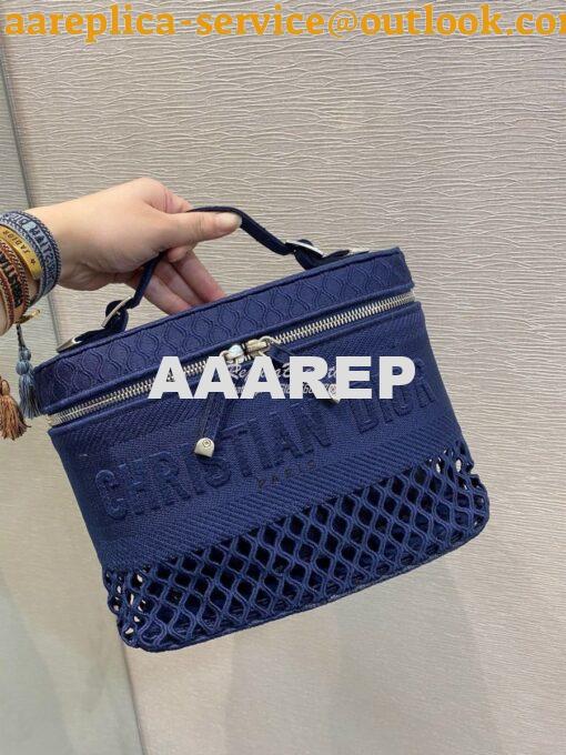 Replica Dior DiorTravel Vanity Case Bag S5480 Blue Mesh Embroidery