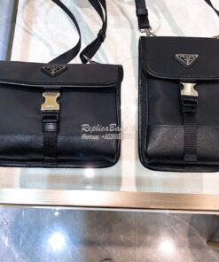 Replica Prada Nylon and Saffiano Leather Cellphone Case 2ZH109 Black