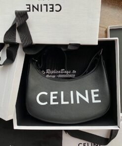 Replica Celine Ava Bag in Smooth Calfskin with Logo Print 193953 Black