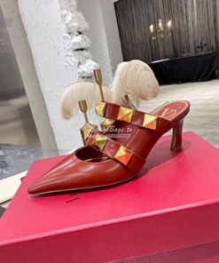 Replica Valentino Roman Stud Mule In Calfskin 65mm VW2S0BK9 Red 2