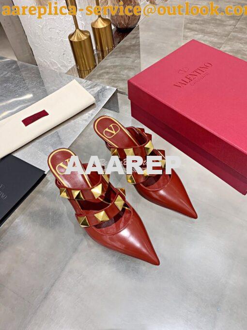 Replica Valentino Roman Stud Mule In Calfskin 65mm VW2S0BK9 Red 3