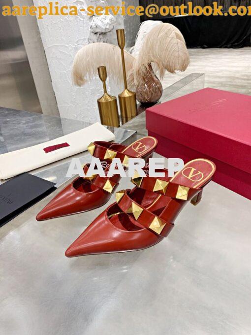 Replica Valentino Roman Stud Mule In Calfskin 65mm VW2S0BK9 Red 4