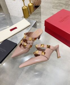 Replica Valentino Roman Stud Mule In Calfskin 65mm VW2S0BK9 Rose Canne 2