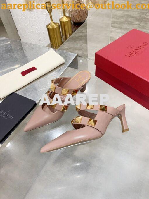 Replica Valentino Roman Stud Mule In Calfskin 65mm VW2S0BK9 Rose Canne 2