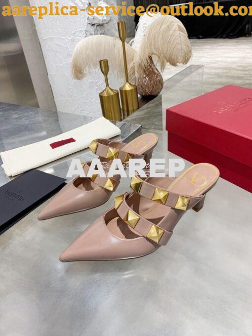 Replica Valentino Roman Stud Mule In Calfskin 65mm VW2S0BK9 Rose Canne 3