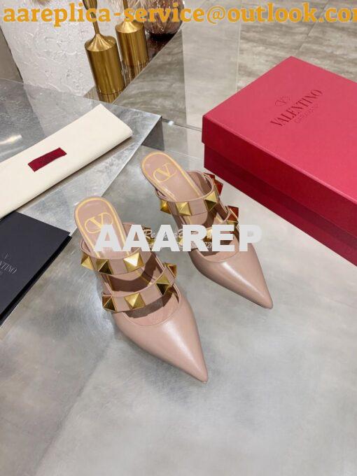 Replica Valentino Roman Stud Mule In Calfskin 65mm VW2S0BK9 Rose Canne 4