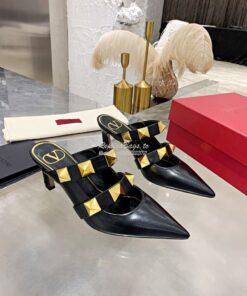 Replica Valentino Roman Stud Mule In Calfskin 65mm VW2S0BK9 Black