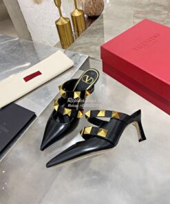 Replica Valentino Roman Stud Mule In Calfskin 65mm VW2S0BK9 Black 2