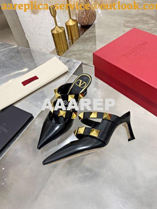 Replica Valentino Roman Stud Mule In Calfskin 65mm VW2S0BK9 Black 2