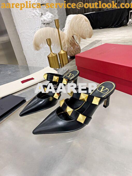 Replica Valentino Roman Stud Mule In Calfskin 65mm VW2S0BK9 Black 4