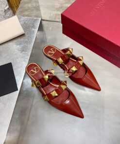 Replica Valentino Roman Stud Flat Mule In Calfskin VW2S0BK8 Red