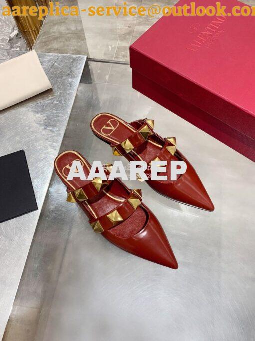 Replica Valentino Roman Stud Flat Mule In Calfskin VW2S0BK8 Red