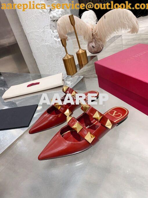 Replica Valentino Roman Stud Flat Mule In Calfskin VW2S0BK8 Red 2