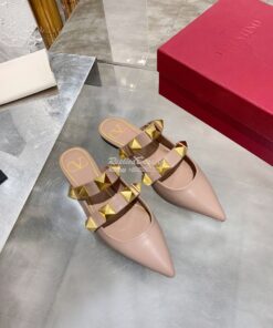 Replica Valentino Roman Stud Flat Mule In Calfskin VW2S0BK8 Rose Canne