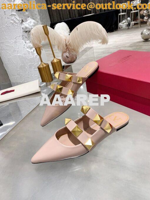 Replica Valentino Roman Stud Flat Mule In Calfskin VW2S0BK8 Rose Canne 2