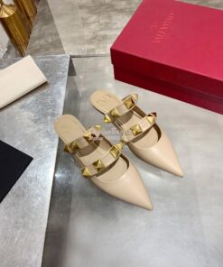 Replica Valentino Roman Stud Flat Mule In Calfskin VW2S0BK8 Nude