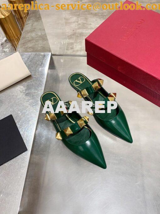 Replica Valentino Roman Stud Flat Mule In Calfskin VW2S0BK8 Green