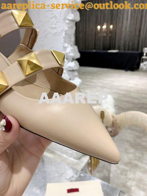 Replica Valentino Roman Stud Flat Mule In Calfskin VW2S0BK8 Nude 6