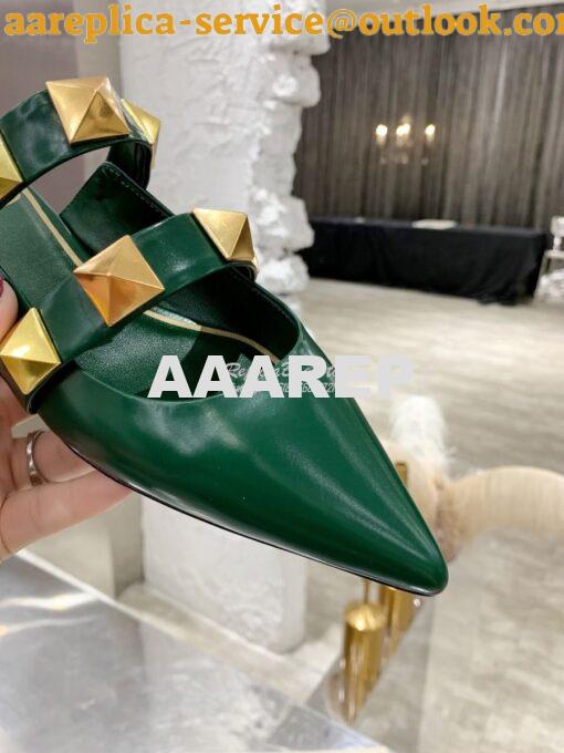 Replica Valentino Roman Stud Flat Mule In Calfskin VW2S0BK8 Green 3