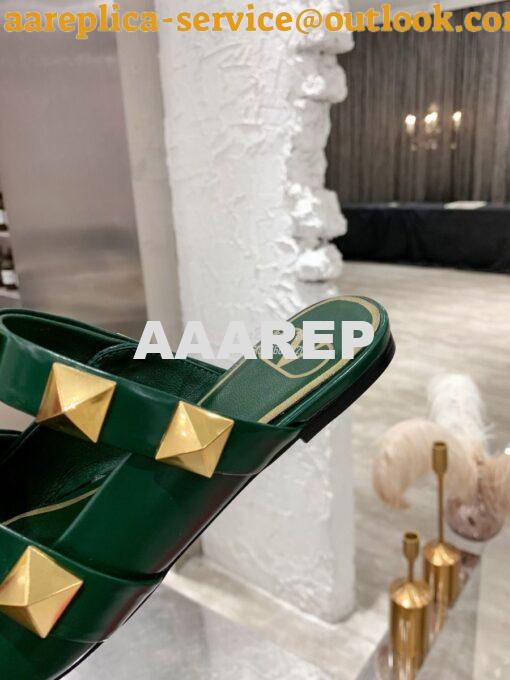 Replica Valentino Roman Stud Flat Mule In Calfskin VW2S0BK8 Green 6