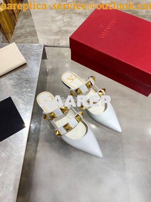 Replica Valentino Roman Stud Flat Mule In Calfskin VW2S0BK8 Ivory