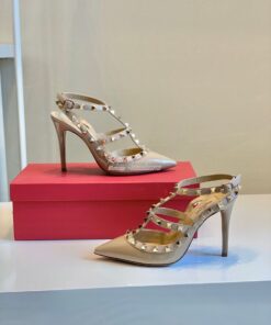 Replica Valentino Garavani Patent Rockstud Caged Pump 100mm Nude