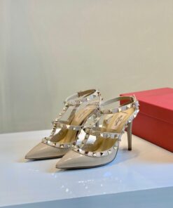 Replica Valentino Garavani Patent Rockstud Caged Pump 100mm Nude 2