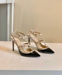 Replica Valentino Garavani Patent Rockstud Caged Pump 100mm Black