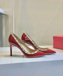 Replica Valentino Garavani Patent Rockstud Pump 85mm Wine 2