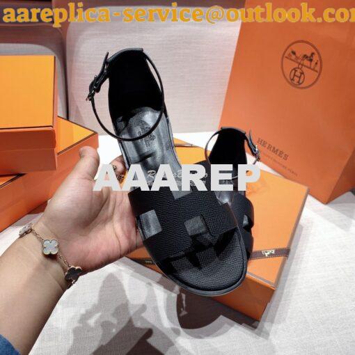 Replica Hermes Santorini Sandal in Epsom Leather Black 3