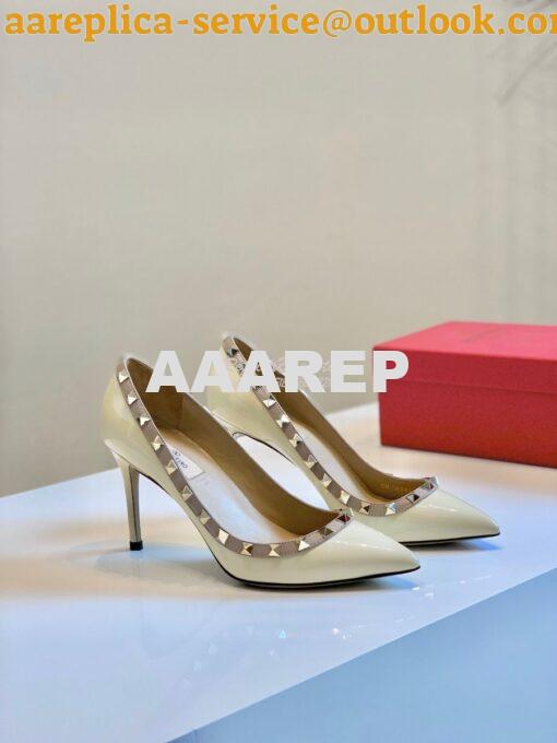 Replica Valentino Garavani Patent Rockstud Pump 85mm Ivory