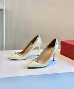 Replica Valentino Garavani Patent Rockstud Pump 85mm Ivory 2