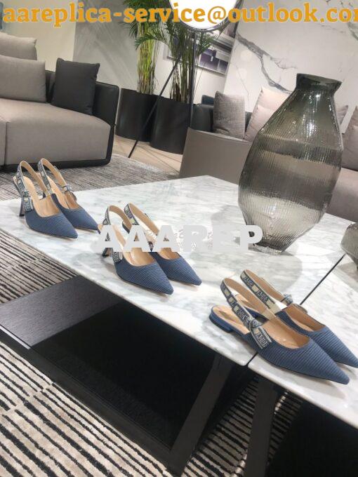 Replica Dior J'adior Slingback Denim Blue Embroidered Cotton KCP799