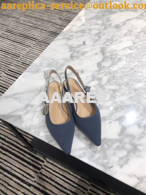 Replica Dior J'adior Slingback Denim Blue Embroidered Cotton KCP799 3