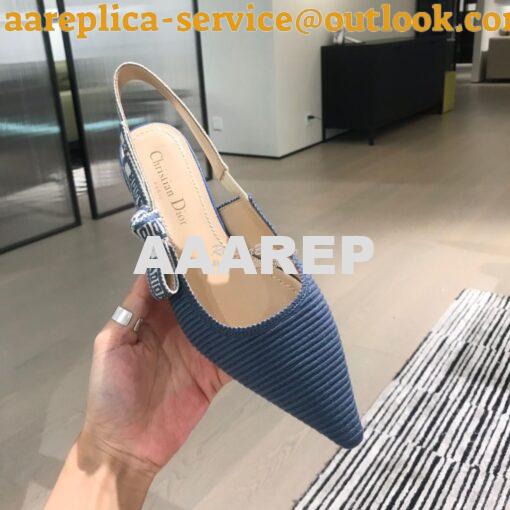 Replica Dior J'adior Slingback Denim Blue Embroidered Cotton KCP799 4