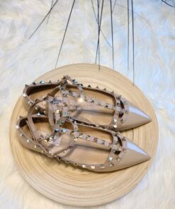 Replica Valentino Garavani Patent Rockstud Caged Ballet Flat Nude