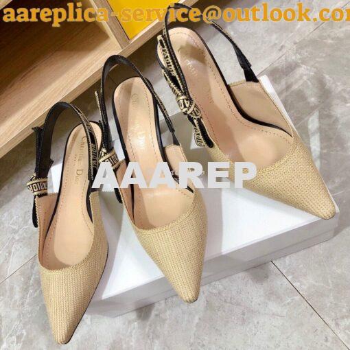 Replica Dior J'adior Slingback Cream Black Embroidered Cotton KCP799