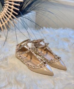 Replica Valentino Garavani Patent Rockstud Caged Ballet Flat Nude 2