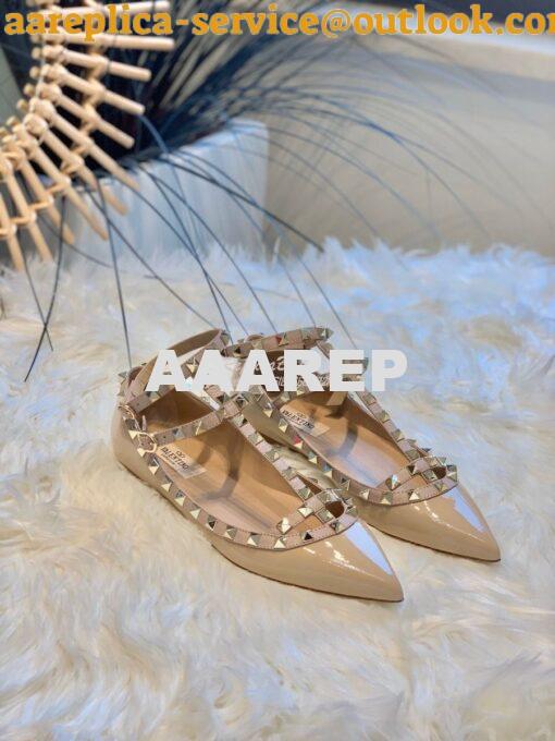 Replica Valentino Garavani Patent Rockstud Caged Ballet Flat Nude 2