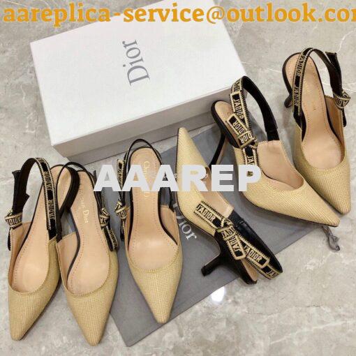 Replica Dior J'adior Slingback Cream Black Embroidered Cotton KCP799 3