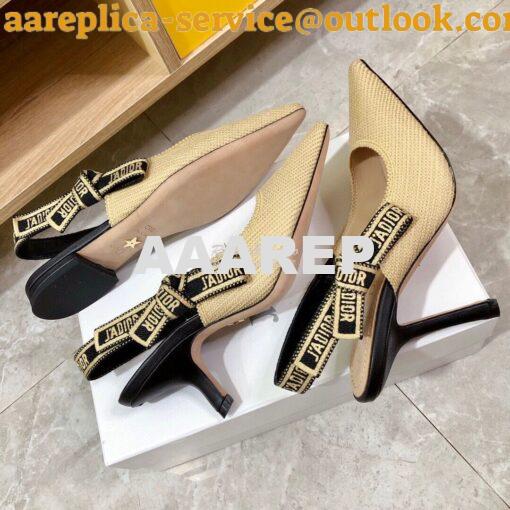 Replica Dior J'adior Slingback Cream Black Embroidered Cotton KCP799 4