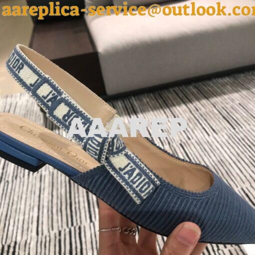 Replica Dior J'adior Slingback Denim Blue Embroidered Cotton KCP799 7