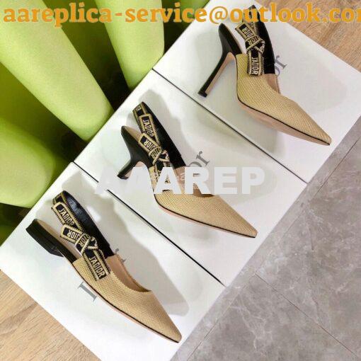 Replica Dior J'adior Slingback Cream Black Embroidered Cotton KCP799 6