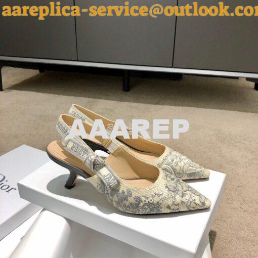 Replica Dior J'adior Slingback Grey Ecru Embroidered with Toile de Jou