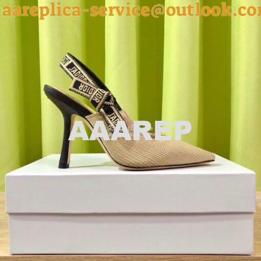 Replica Dior J'adior Slingback Cream Black Embroidered Cotton KCP799 7