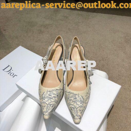 Replica Dior J'adior Slingback Grey Ecru Embroidered with Toile de Jou 2