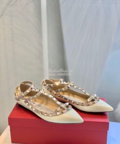 Replica Valentino Garavani Patent Rockstud Caged Ballet Flat Ivory 2