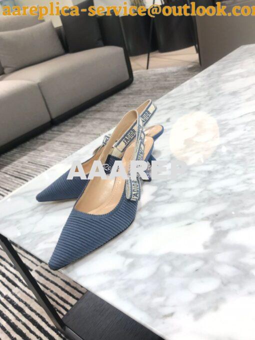 Replica Dior J'adior Slingback Denim Blue Embroidered Cotton KCP799 11