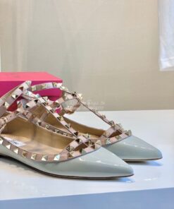 Replica Valentino Garavani Patent Rockstud Caged Ballet Flat Baby Blue 2