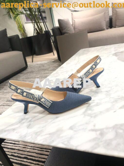 Replica Dior J'adior Slingback Denim Blue Embroidered Cotton KCP799 12